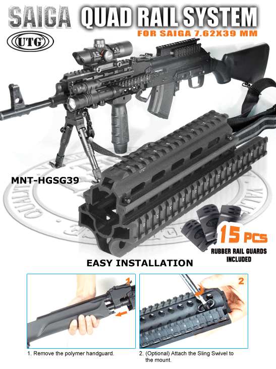 SAIGA 7.62x39 and .223 RIFLE QUAD RAIL HANDGUARD